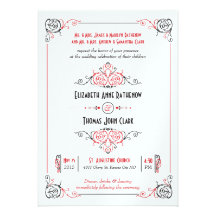 Glam Art Deco Red Metallic Wedding Invitations