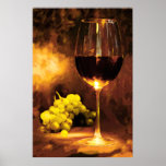 Glass of Wine & Green Grapes in Candlelight Posters