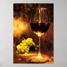 Glass of Wine & Green Grapes in Candlelight Posters