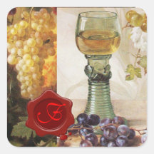 GLASS OF WINE ,OLD GRAPE VINEYARD PARTY MONOGRAM SQUARE STICKER