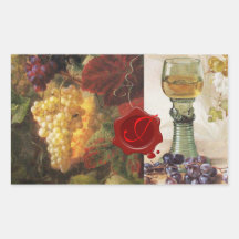 GLASS OF WINE ,OLD GRAPE VINEYARD PARTY MONOGRAM RECTANGULAR STICKERS