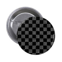 Glitter black glitter checkered pattern pinback button