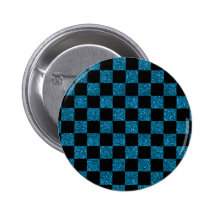 Glitter blue and black checkered pattern pin