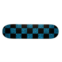 Glitter blue and black checkered pattern custom skate board