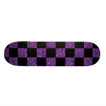 Glitter purple and black checkered pattern skate decks