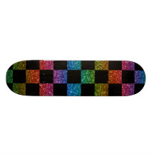 Glitter rainbow and black checkered pattern custom skate board