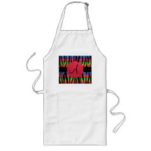 Glitter rainbow zebra stripes monogram apron