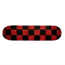 Glitter red and black checkered pattern skate boards