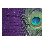 Glittery Purple Peacock Wedding RSVP Cards Personalized Announcements