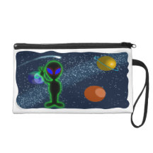 Glowing Blue Eyes Peace Space Alien Wristlet Clutch