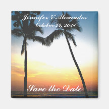 Glowing Tropical Sunset Save the Date Fridge Magnets