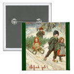 "God Jul!" or Tiny Children in the Snow Button