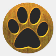 GOLD AND BLACK PAW PRINT ROUND STICKER