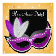 Gold and Purple Personalised Mardi Gras Party Custom Invite