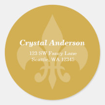 Gold and White Fleur-De-Lis Custom Address Label Round Sticker