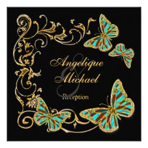 Gold black butterfly RECEPTION wedding engagement Personalized Invitation