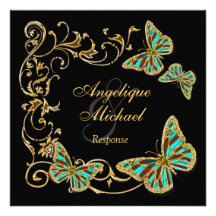Gold black butterfly RESPONSE wedding engagement Invitation
