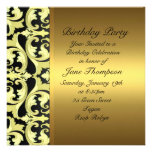 Gold/Black Damask Side Border Birthday Invite