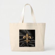 Gold Black Fleur De Lis Satin Jewel Tote Bag