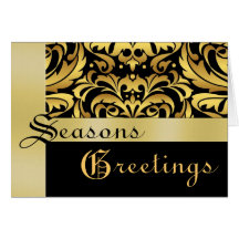 Gold & Black Gold Damask Christmas Holiday Card