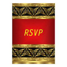 Gold Black Red Birthday Party Invitation RSVP