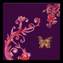 GOLD BUTTERFLY , bright red dark purple invitations