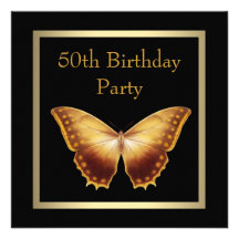 Gold Butterfly Womans 50th Birthday Party Personalized Invites