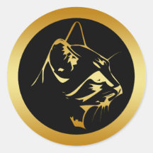 GOLD CAT HEAD ROUND STICKER