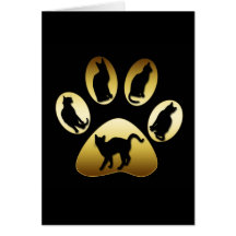 GOLD CAT PAW WITH CATS GREETING CARDS