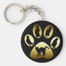 GOLD CAT PAW WITH CATS KEYCHAINS