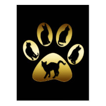 GOLD CAT PAW WITH CATS POST CARD