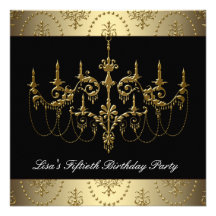 Gold Chandelier Womans 50th Birthday Party Personalized Invitations