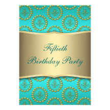 Gold Crest Teal Womans 50th Birthday Party Custom Invites