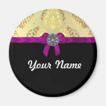 Gold damask & black personalised magnets