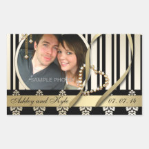 Gold Damask Photo Names Save the Date Labels Rectangular Stickers