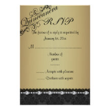 Gold Diamond & Damask Quinceanera RSVP Card Personalized Invitation