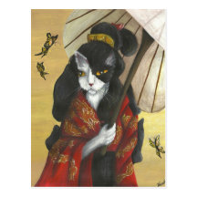 Gold Dragon Kimono Cat Postcards