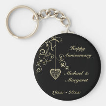 Gold Elegant Heart Wedding Anniversary Keychain