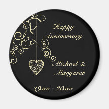 Gold Elegant Heart Wedding Anniversary Magnet