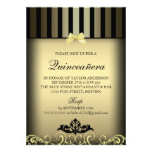 Gold Elegant Stripe Quinceañera Party Invite