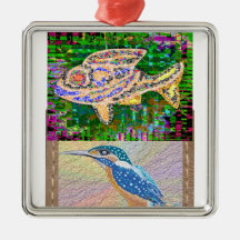 Gold Fish and King Fisher Christmas Ornament