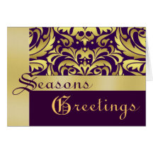 Gold Foil Purple Damask Christmas Holiday Card