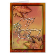 Gold framed fall leafs-Thanksgiving Greeting Cards