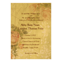 Gold French Vintage Rose Wedding Invitation