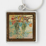 Gold Giraffes Smell the Roses  Keychain