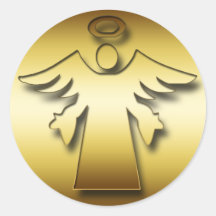 GOLD GUARDIAN ANGEL ROUND STICKER