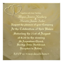 Gold Hearts Rose Wedding Invitations
