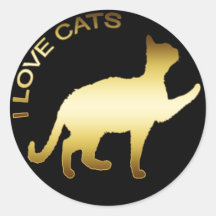 GOLD I LOVE CATS STICKER