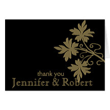 Gold Leaves on Black Thank You Cards