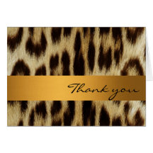 Gold Leopard Monogram Stripes Thank You Note Greeting Cards